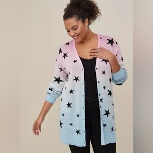 TORRID Boyfriend Cardigan - Cotton Multi Dip Dye Stars Plus Size